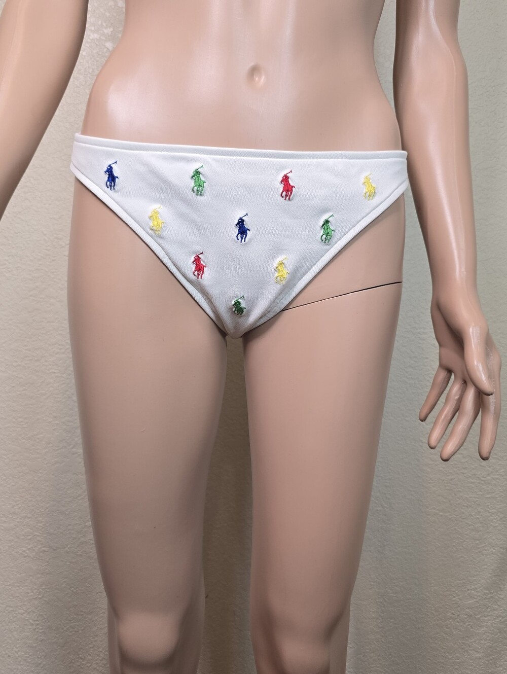 Y2K Ralph Lauren Two-Piece String Bikini White Multi Pony Print Size Medium - Picture 5 of 10